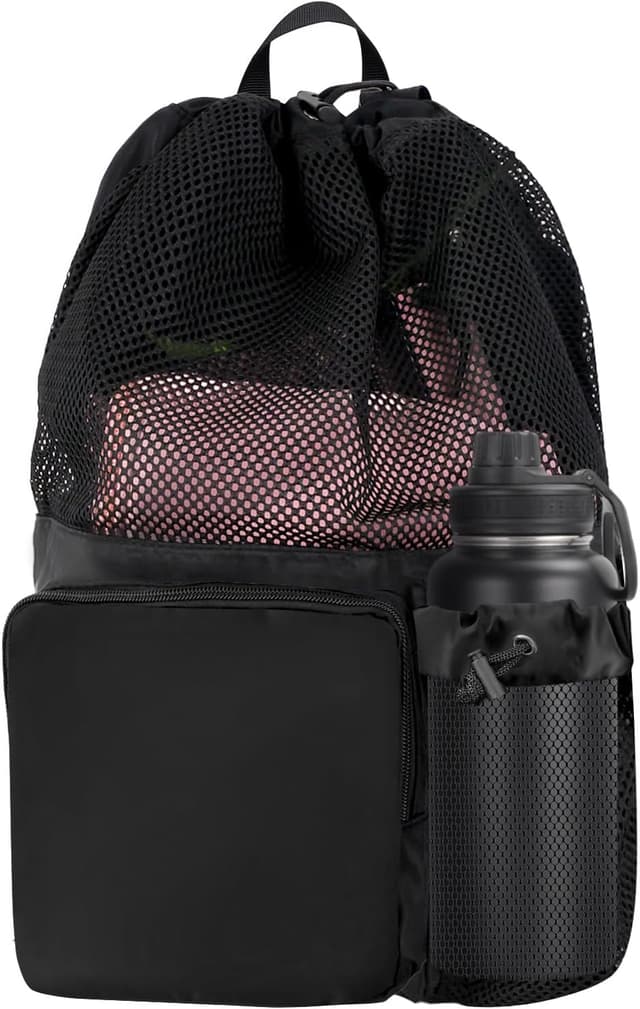 Detalle de QBEJIME Swimming Bag Mesh Drawstring with Wet Pocket and Waterproof Zipper