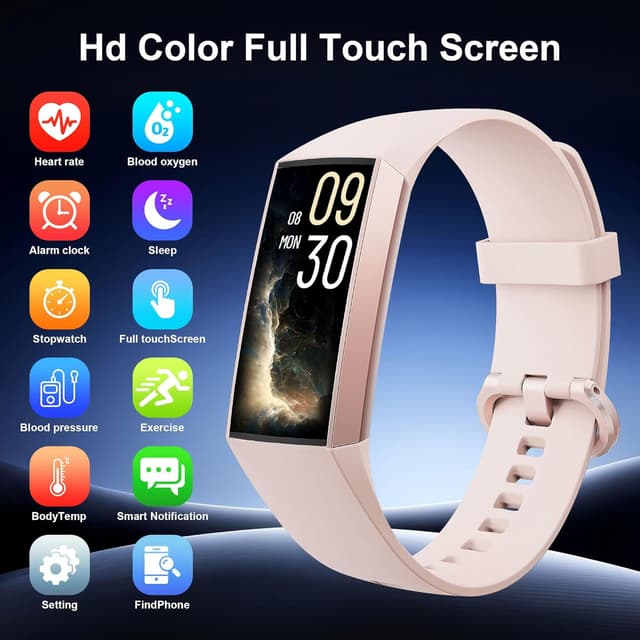 Detalle 2 de Jimhaby Fitness Tracker Smartwatch with 1.13" AMOLED, 24/7 Heart & Sleep Tracking, Blood Oxygen & 25 Sports Modes (Pink, IP68)