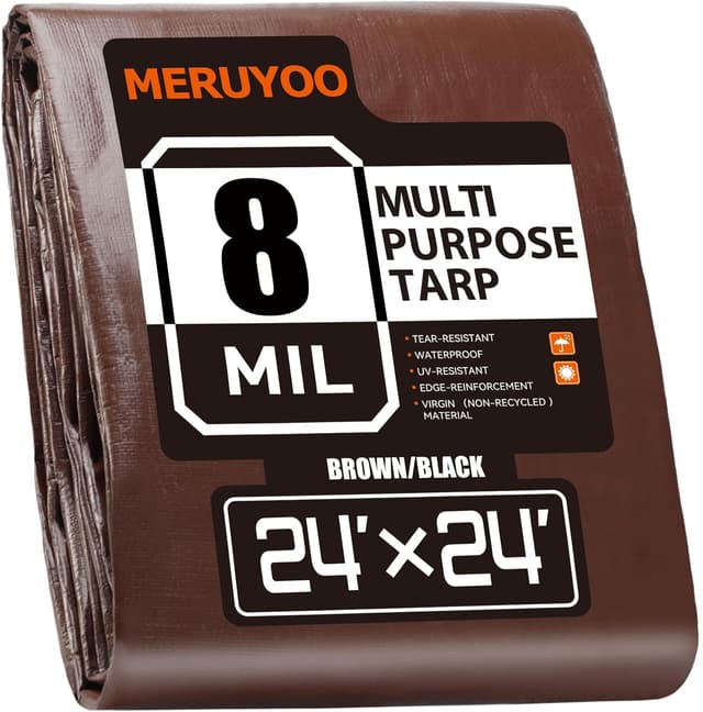 Detalle de MERUYOO 24x24 Waterproof 8 Mil Poly Tarp with Grommets (UV & Rip-Resistant, Reversible)