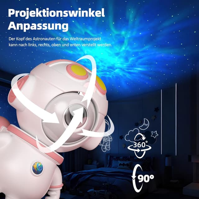 Thumbnail 5 de PAABOW LED Astronaut Sternenhimmel Projektor mit App-Steuerung und Fernbedienung (Rosa/Weiß)