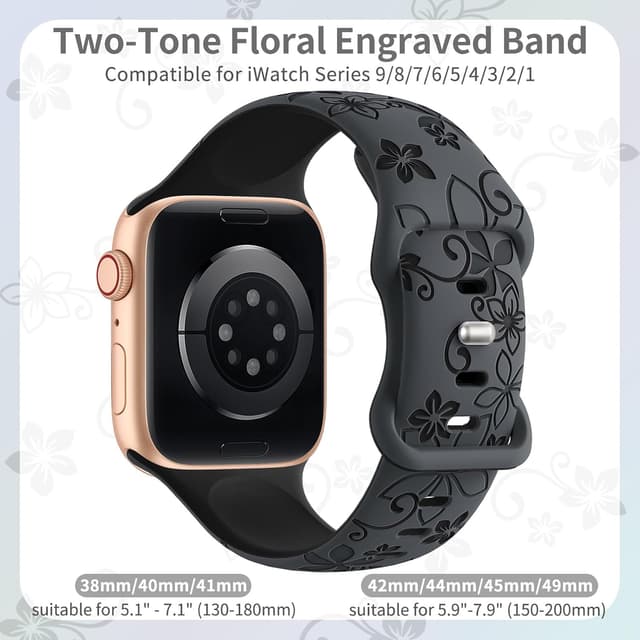 Detalle 2 de Floral Engraved Soft Silicone Strap (Two-Tone) Compatible with Apple Watch 38/40/41/42/44/45/46/49mm