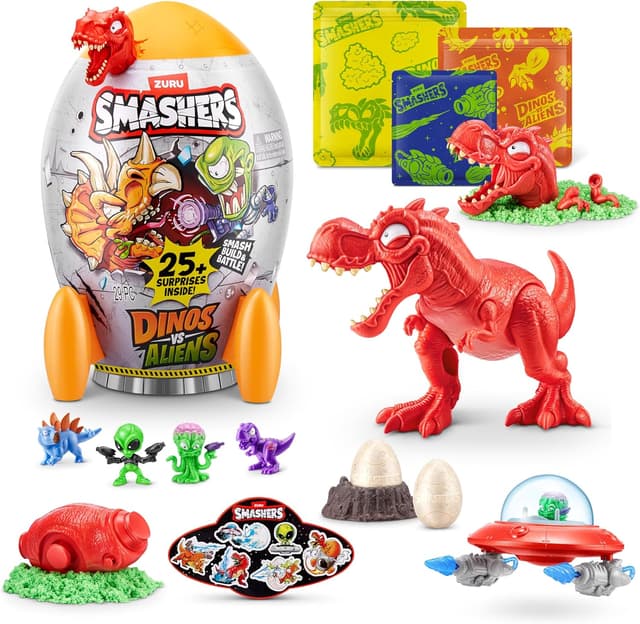 Detalle de ZURU Smashers Dino vs Aliens Medium (T-REX) – aufschlagbares Spielzeug-Ei mit 20+ Überraschungen