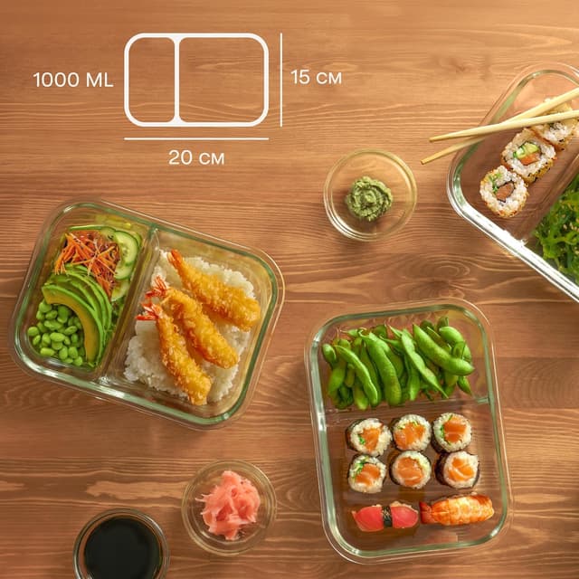 Detalle 1 de Praknu Meal Prep cont3 contenitori in vetro 2 pezzi