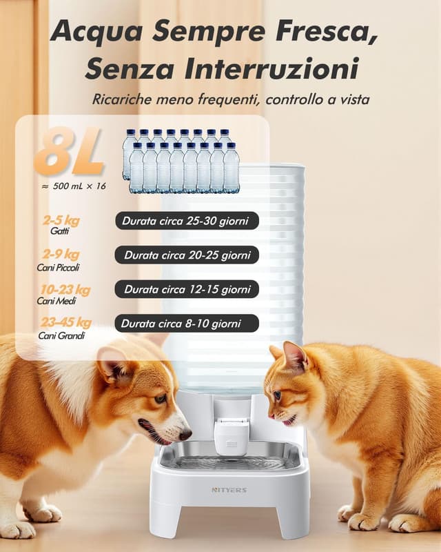 Detalle 2 de Distributore d’acqua automatico a gravità da 8L con filtro e rubinetto antigoccia per gatti e cani