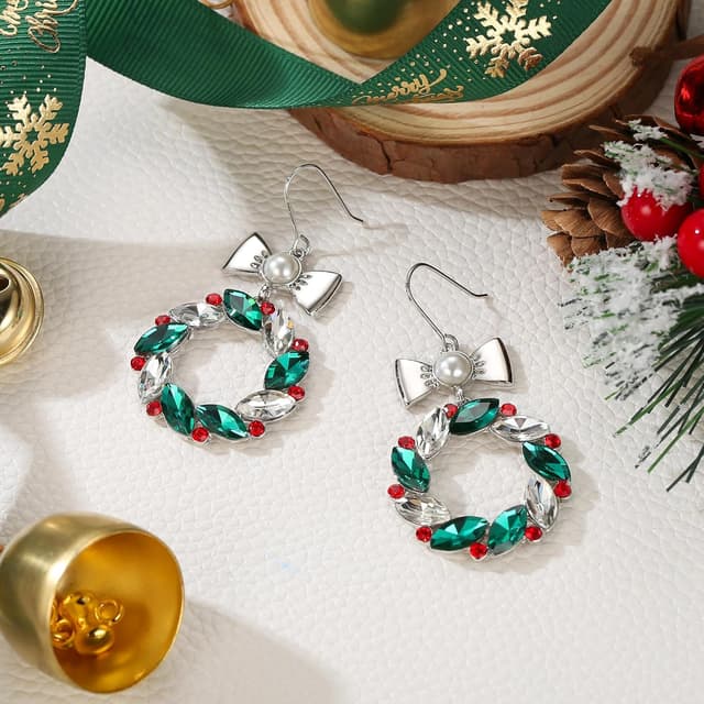 Detalle de Clearine Femme boucles d’oreilles de Noël « étoile / arbre » – série festive, bijou délicat en cadeau