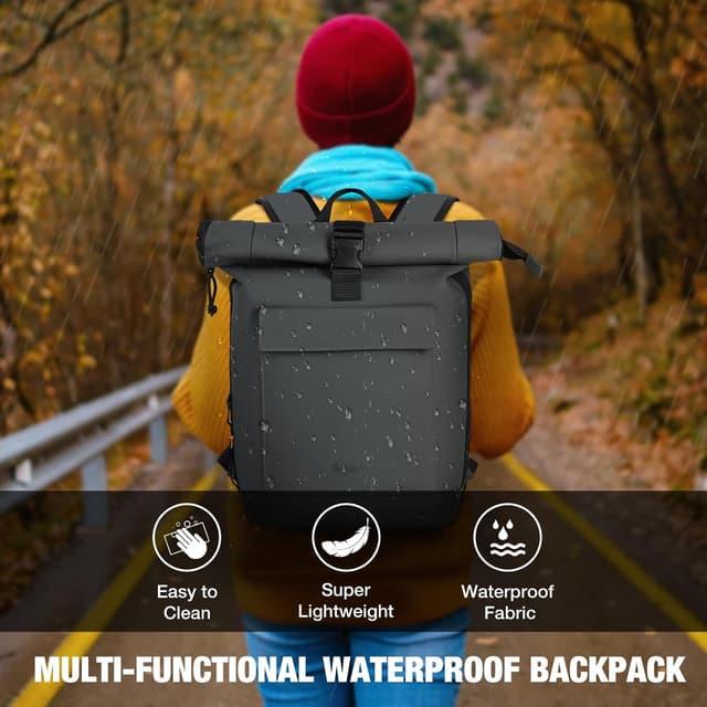 Detalle 2 de Lekeinchi rolltop backpack for men and women with 17-inch laptop compartment (Grey)