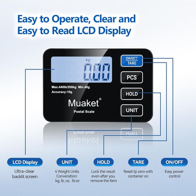 Detalle de Balance de colis numérique 200 kg/10 g avec écran LCD, fonction Hold/Tare (portable, transport facile)