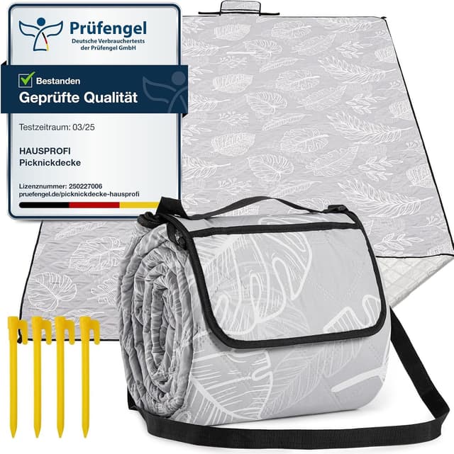 Detalle de HAUSPROFI Picknickdecke 200x300 cm – wasserdicht, isoliert, mit Tragegriff & Heringen