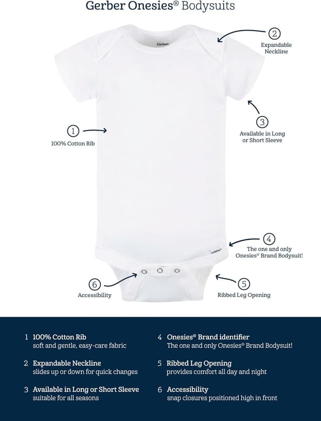 Detalle de Lot de 8 bodies bébé fille Gerber en coton côtelé, motif nuages