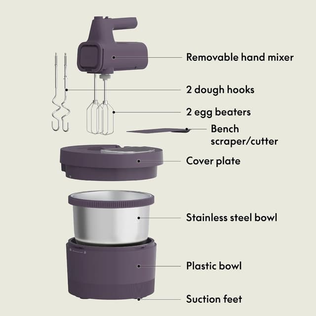 Detalle de bella 3.5 Qt Hand & Stand Mixer (2-in-1 Handheld + Stand), 200 Watt, Plum