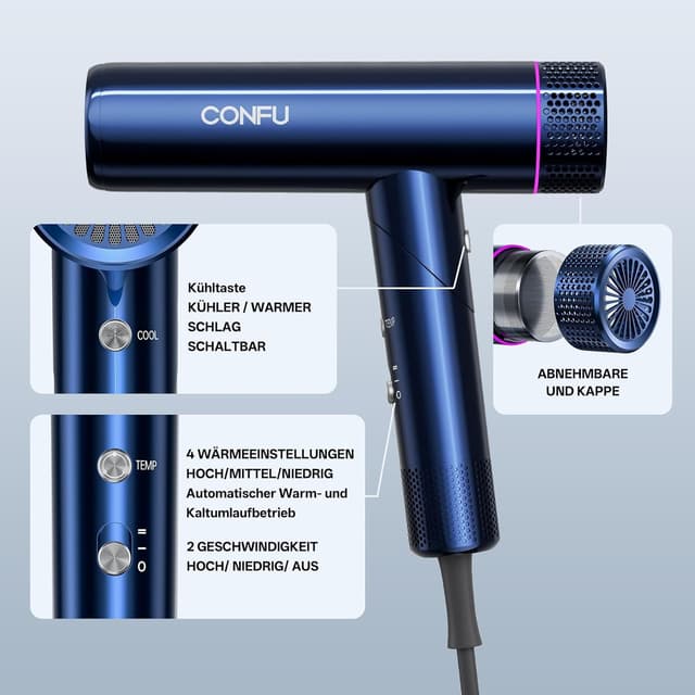 Thumbnail 2 de CONFU Ionen Föhn 1700W Klappbar Reisefön