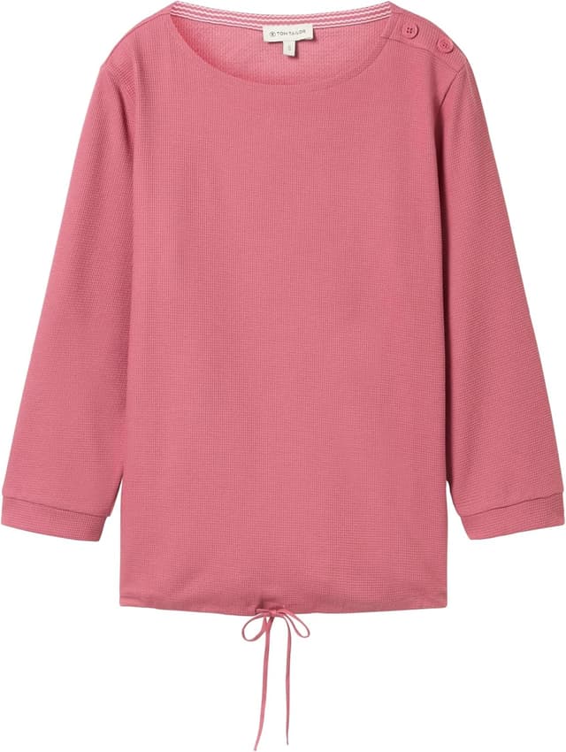 Detalle de TOM TAILOR Donna Structure T-Shirt 1024039: maglia a maniche lunghe con cordino al fondo