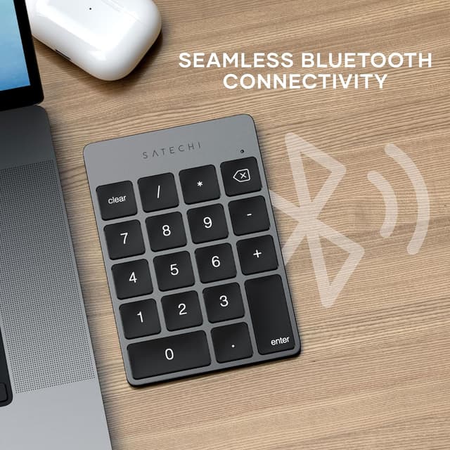 Detalle de Satechi Tastierino Numerico Wireless Slim in alluminio con 18 tasti, Bluetooth e ricarica USB-C (layout US) – grigio