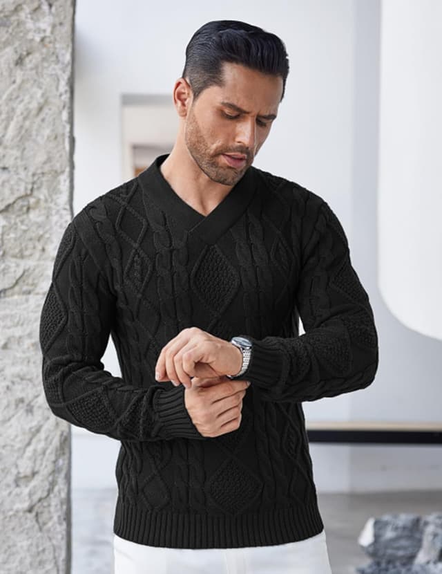 Detalle de COOFANDY pull col V ajusté en tricot torsadé