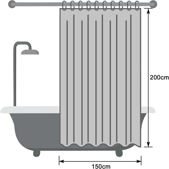 Thumbnail 6 de EurCross rideau de douche 150x200 cm gris en tissu imperméable anti-moisissure avec 10 anneaux