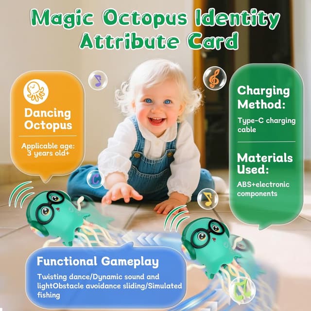 Detalle 2 de Dancing Jellyfish Baby Toy – Interactive crawling tummy time toy with music & lights