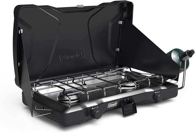 Detalle de Coleman Triton 2-Burner Propane Stove (Portable Camping Cooktop) with Wind Guards
