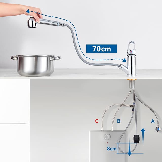 Detalle 2 de Auralum Niederdruck Küchenarmatur mit Brause 70 cm