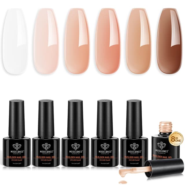 Detalle de modelones 8-in-1 Gel Nägel Builder-Gel mit 6 Nude-Farben (UV/LED) für Nagelverstärkung & Verlängerung