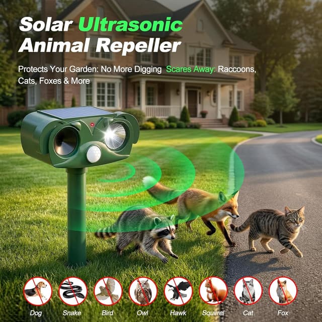 Detalle 2 de Cat Repellent for Gardens UK Solar Cat Scarer with Strobe Light & Infrared Sensor