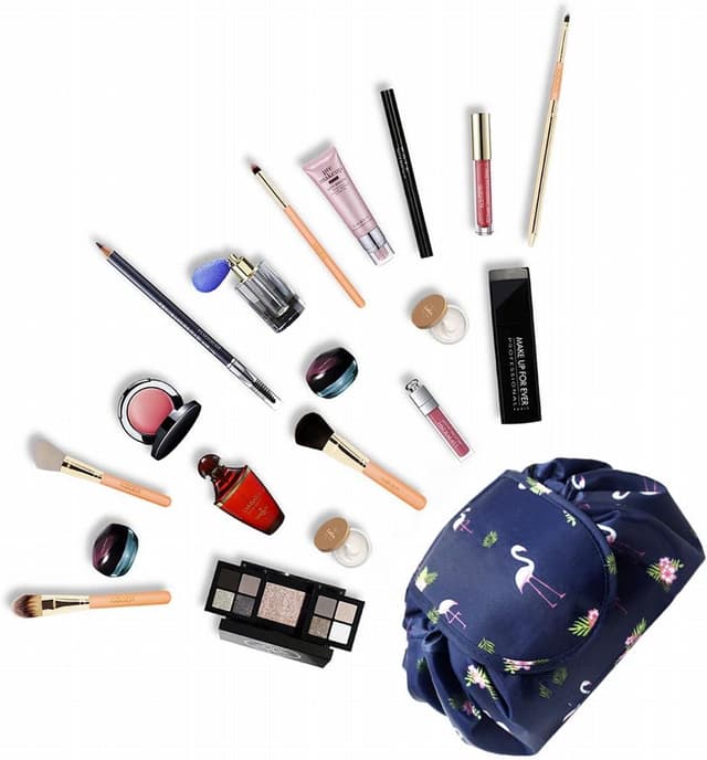 Detalle 2 de Vavabox Lazy Drawstring Makeup Bag (Large Capacity) – Waterproof Navy Flamingo Travel Cosmetic Pouch