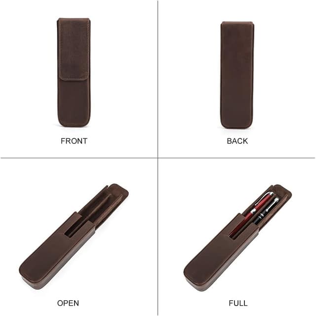 Detalle de CONTACT'S FAMILY 2-Slot Genuine Leather Pen Case (Vintage, Handmade) – Coffee