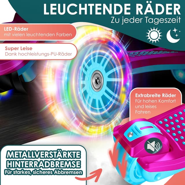 Detalle de KIDIZ Roller Kinder Scooter X-Pro2 – 3-Rad Cityroller mit klappbarem Lenker, LED-Rädern und höhenverstellbarem Trittbrett