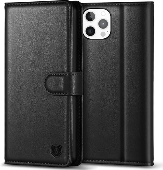 Detalle de Kuafcase iPhone 12 Pro Max wallet case with 4 card slots, magnetic closure and kickstand (Black)
