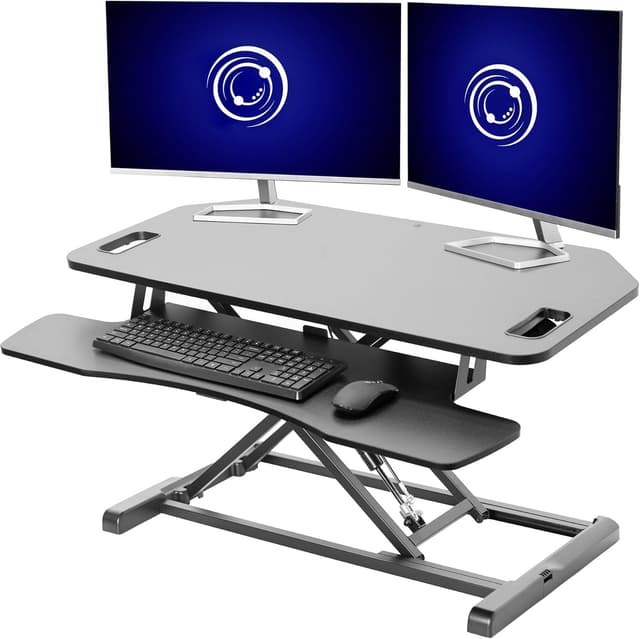 Detalle de VIVO Extra Wide Corner Height Adjustable 97 cm stand up desk converter (DESK-V000KL) in black