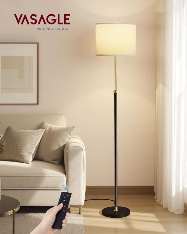 Detalle de VASAGLE Lampada da terra e da lettura LFL005BD02 (altezza regolabile 140–170 cm), oro e nero con telecomando