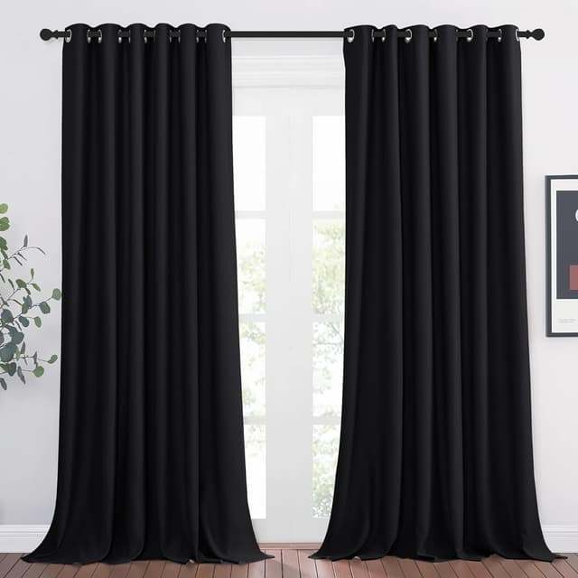 Detalle de PONY DANCE Verdunklungsvorhänge mit Ösen – 2er-Set, H 245 x B 200 cm (schwarz)