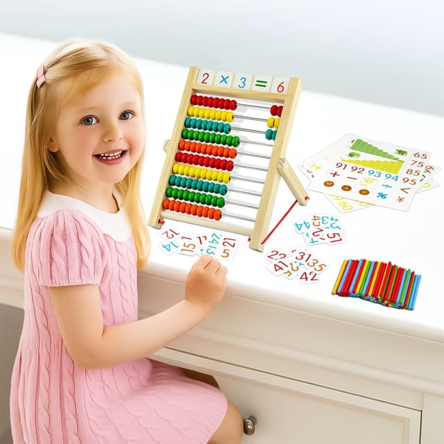 Detalle 2 de VingaHouse Grundschule Rechenschieber Abakus mit 100 Perlen, Holz-Zählrahmen und Karten-Set (ab 3 Jahren)