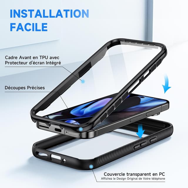 Detalle de seacosmo Coque pour Google Pixel 9 / Pixel 9 Pro avec protection d’écran intégrée et protection 360° – Noir