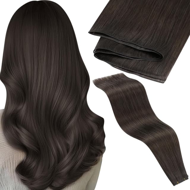 Detalle de LaaVoo Invisible Tressen Echthaar (Braun) – 55 cm lange Weft-Extensions aus Remy-Menschenhaar, 80 g