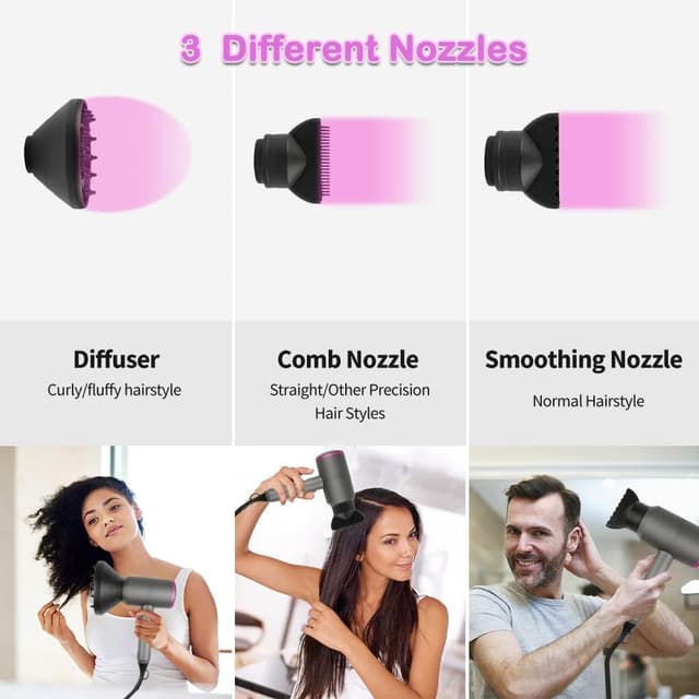 Detalle de CASAMAA Professional Ionic Hair Dryer with AC Motor, 2 Speed & 3 Heat Settings, Cool Shot, 2 Concentrators & Diffuser