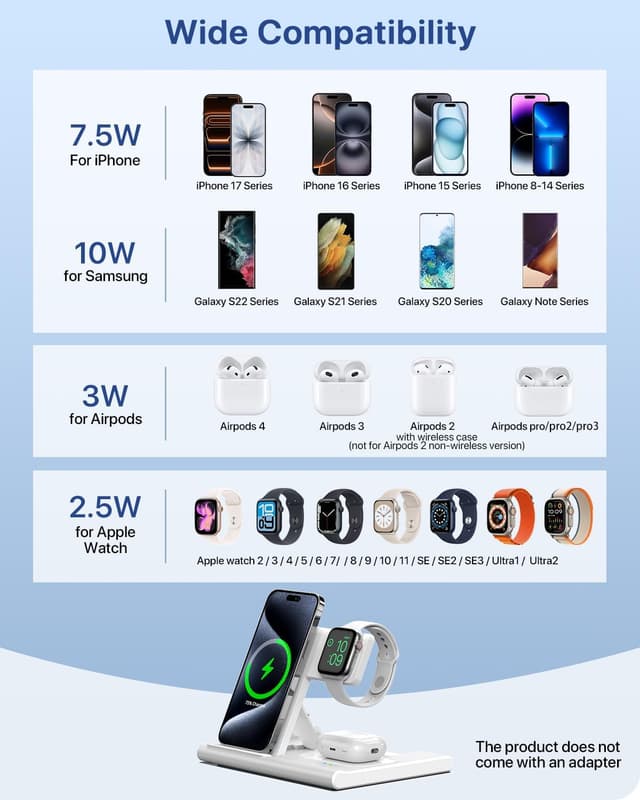 Detalle 2 de Foldable 3‑in‑1 Wireless Charger Stand 10W