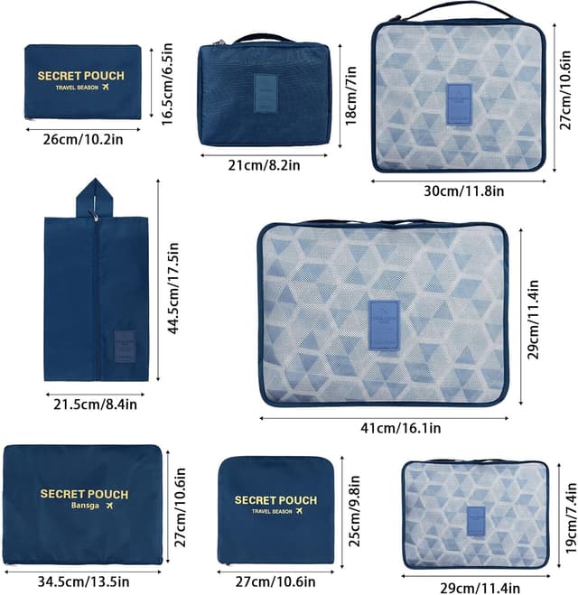 Detalle 2 de Coolzon Organizer valigie Viaggio Set 8 pezzi – cubi per imballaggio in blu navy
