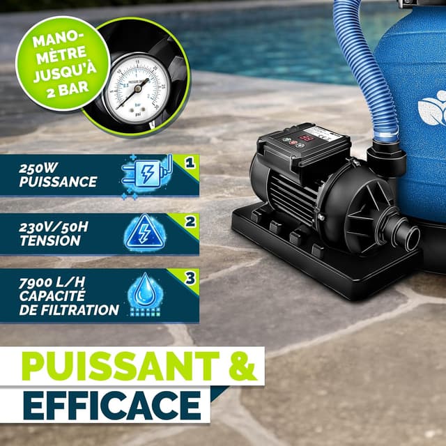 Detalle 2 de Système de filtre à sable tillvex® 7.900 L/h avec 400 g de boules de filtration, indicateur de pression et vannes 7 fonctions