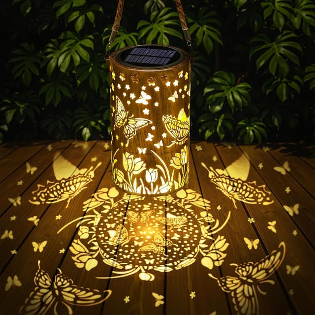 Detalle de Qedertek Solarlampen für Außen Garten (2er-Set) mit LED Schmetterling-Motiv, IP65