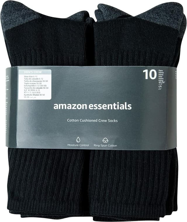 Detalle de Amazon Essentials Homme – chaussettes mi-mollet en coton confortables (lot de 10, semi-rembourrées)