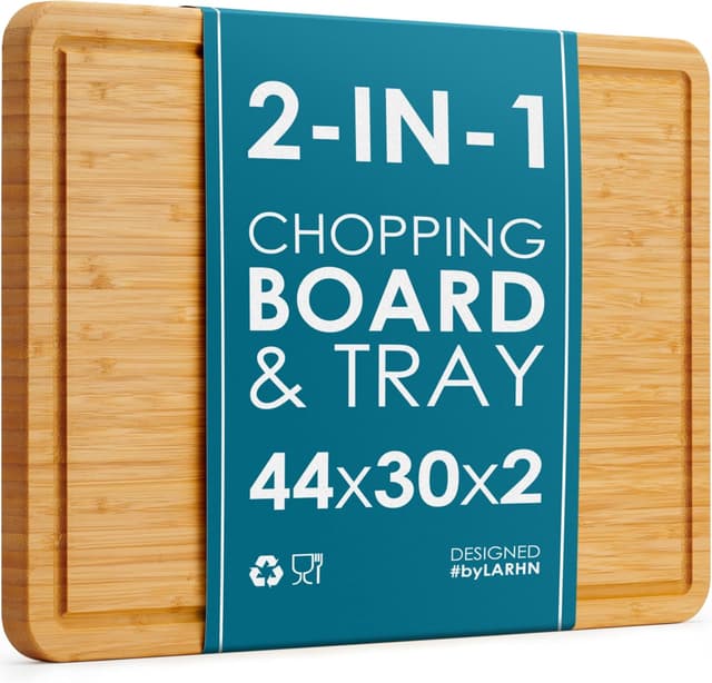 Imagen de LARHN Premium Organic 2-in-1 Bamboo Cutting Board 44x30x2cm 🍽 en OfertitasTOP