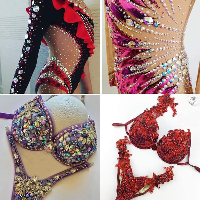 Detalle 2 de DONGZHOU Strasssteine zum Aufnähen (53 Stück) in Kristall-AB, flacher Rücken mit 2 Löchern