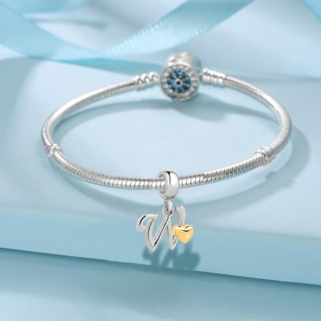 Detalle 2 de FLUFLO Charm-Anhänger „A–Z“ aus 925 Sterling Silber mit Zirkonia (Buchstabe A–Z) für Armband & Halskette – kompatibel mit europäischen Chams