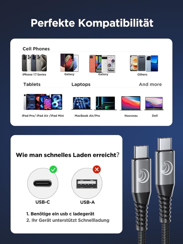 Detalle 2 de USB C Kabel 100W 🔌