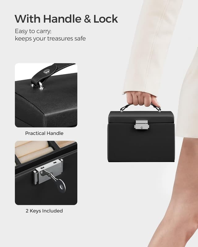 Detalle 2 de SONGMICS 3-Tier Lockable Jewellery Box JBC154B01 with Mirror, 2 Drawers & Handle