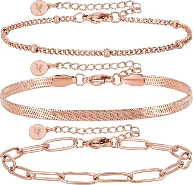 Detalle de BONNYBIRD Premium Edelstahl-Armband-Set Damen „BonnyShine“ in Silber, Gold & Roségold – 100% wasserfest