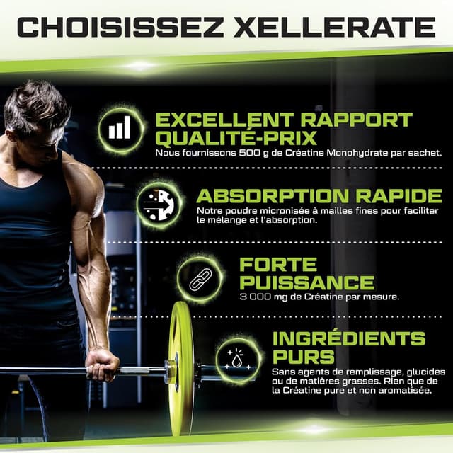 Thumbnail 2 de Xellerate Nutrition Créatine Monohydrate 500 g - poudre micronisée 📋