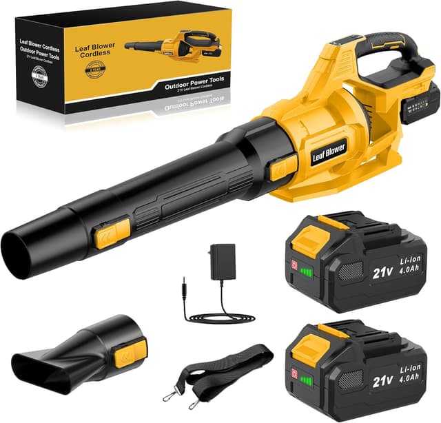 Detalle de JYGMPRO 21V Cordless Leaf Blower with 2 x 4000mAh batteries, 3 speed modes and shoulder strap