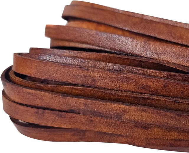 Detalle de Cordoncino di cuoio piatto 10 mm x 2,5 mm, marrone antico, 10 metri