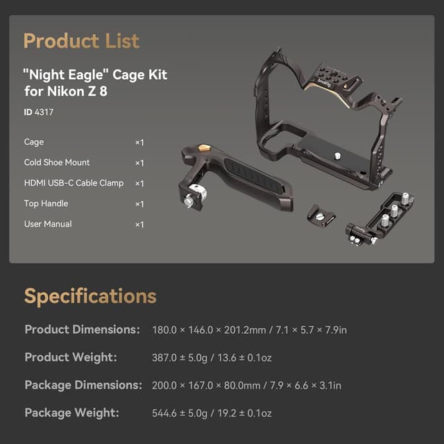 Detalle 2 de SMALLRIG Kit de cage Z8 Night Eagle pour Nikon Z8 (4317) — cage complète en alliage d’aluminium